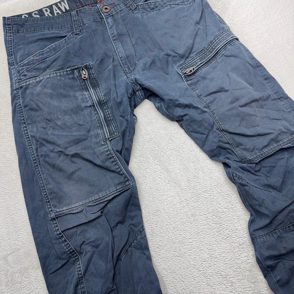G-Star Raw Cargo Pants Mens 34 Blue Rovic Zip 3D Tapered Multi Pocket Utility